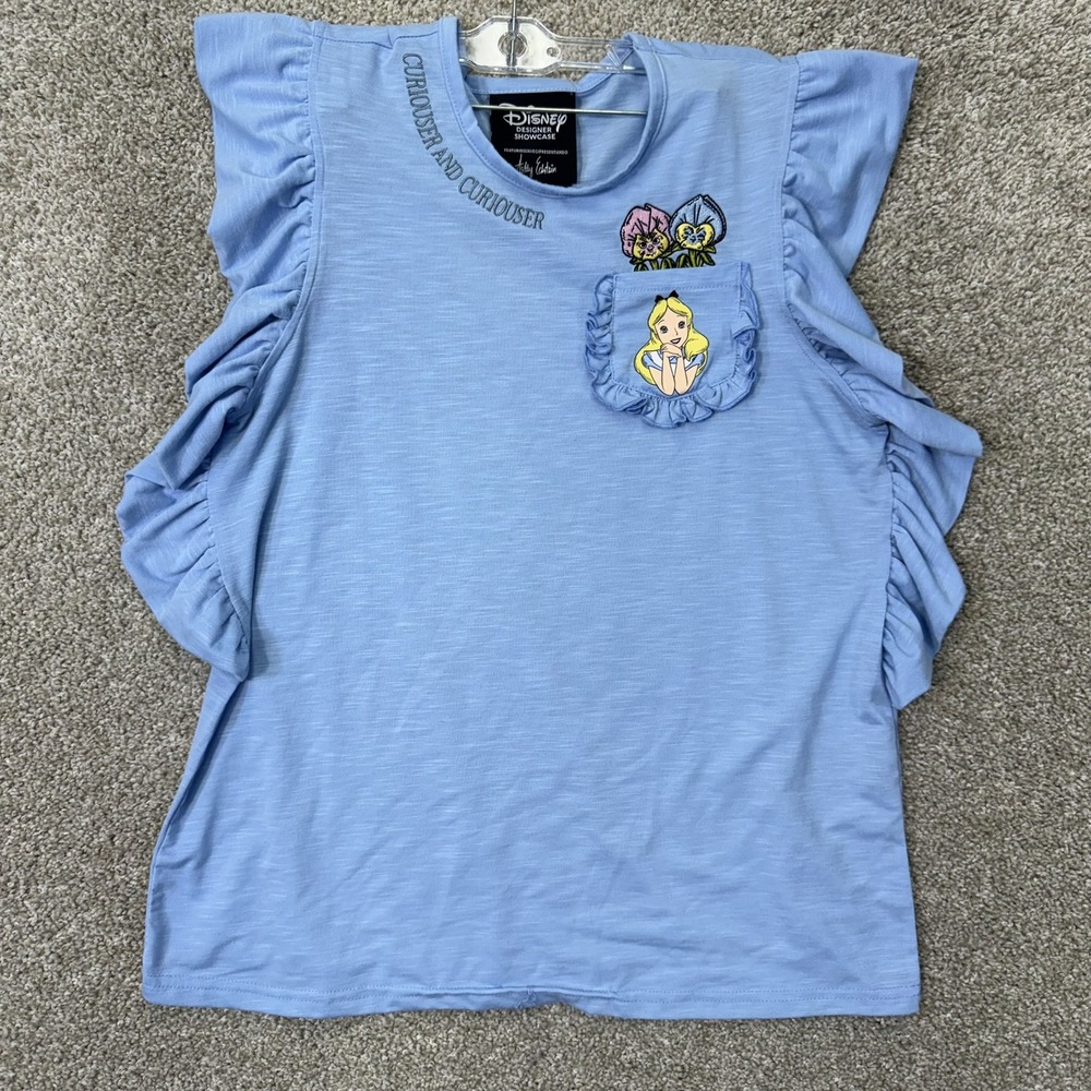 Her Universe Disney Alice in Wonderland Top Women Small Blue Ruffle Sleeve‎